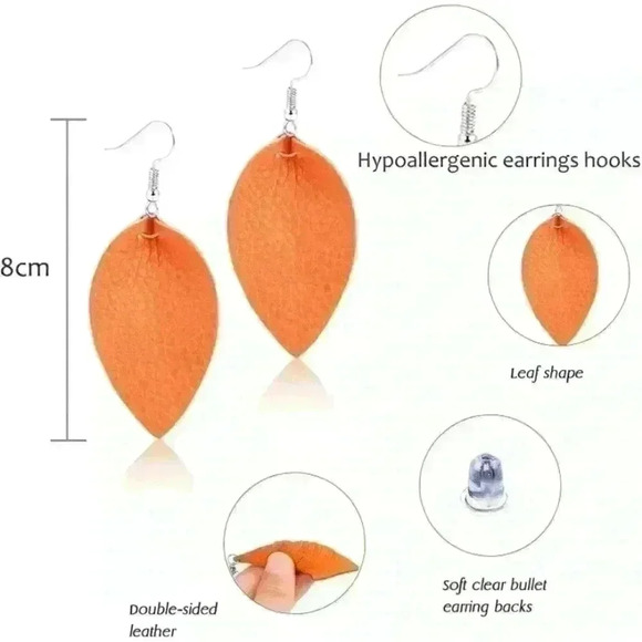 Leaf Leather Teardrop Earrings - Picture 2 of 3